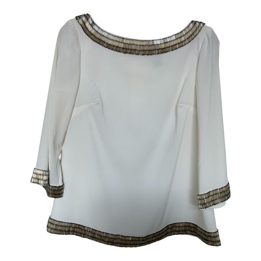 Trulli Petite White Blouse with Beaded Trim